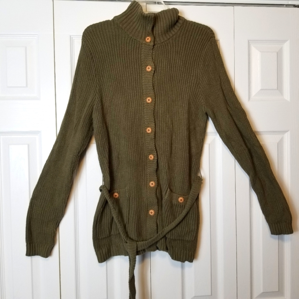 Chaps Button Up Belted Cardigan Sweater